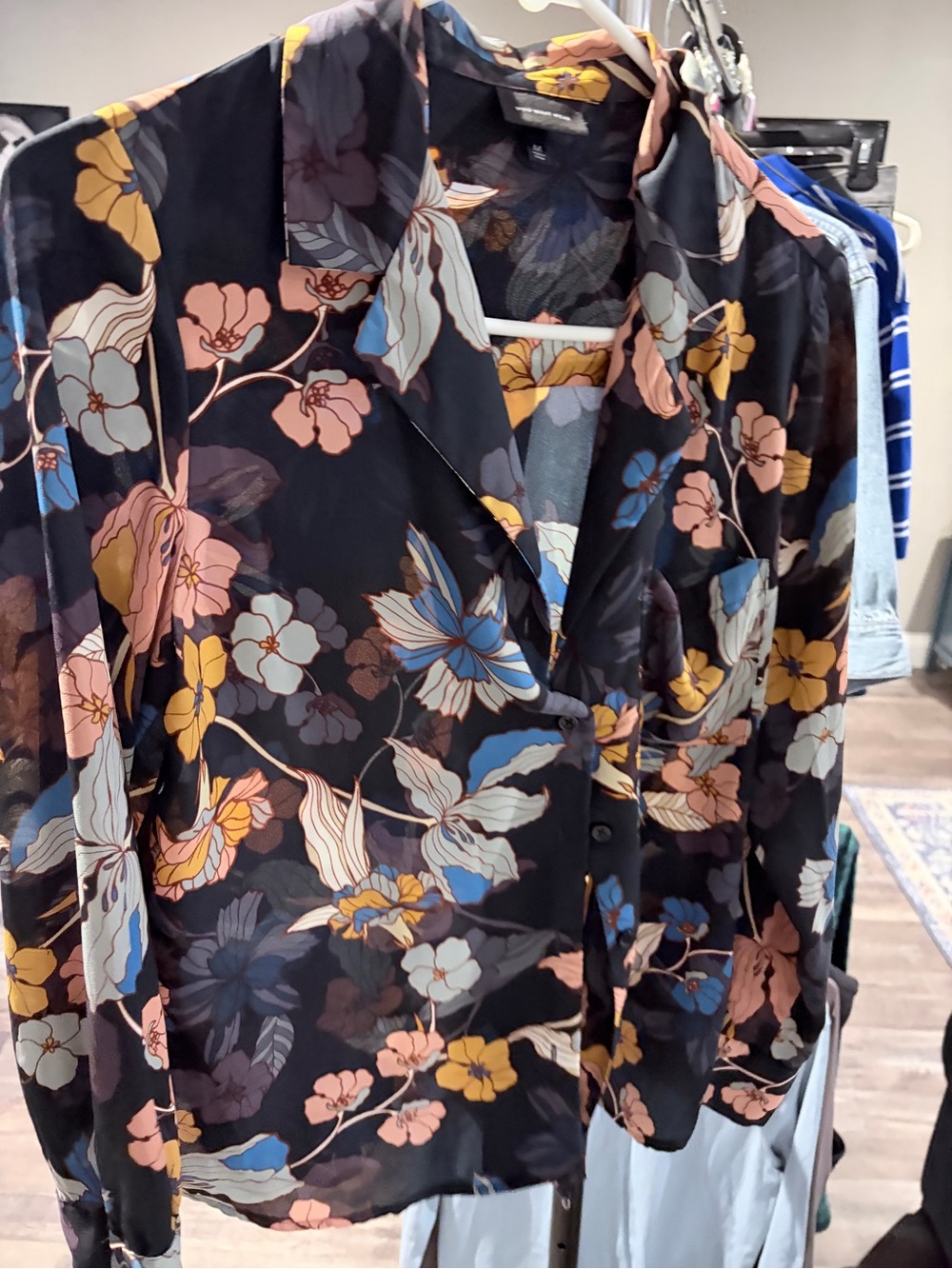 Who What Wear Black Floral Button-Front Blazer Jacket